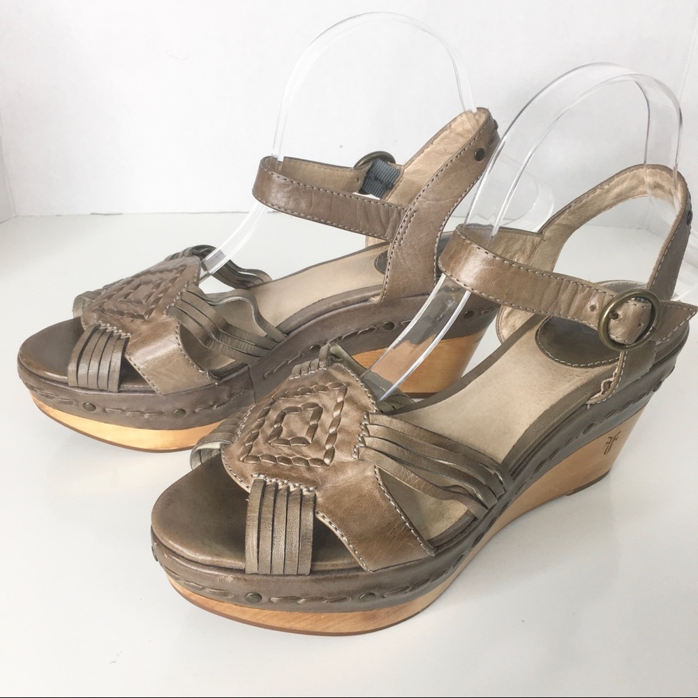 Frye Carlie Huarache Ankle Wedge Leather Sandals - Picture 2 of 11